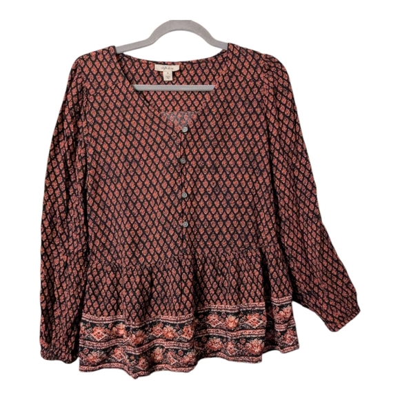 Style & Co. Medium Women's Black and Brown Patterned Top EUC - Picture 2 of 5